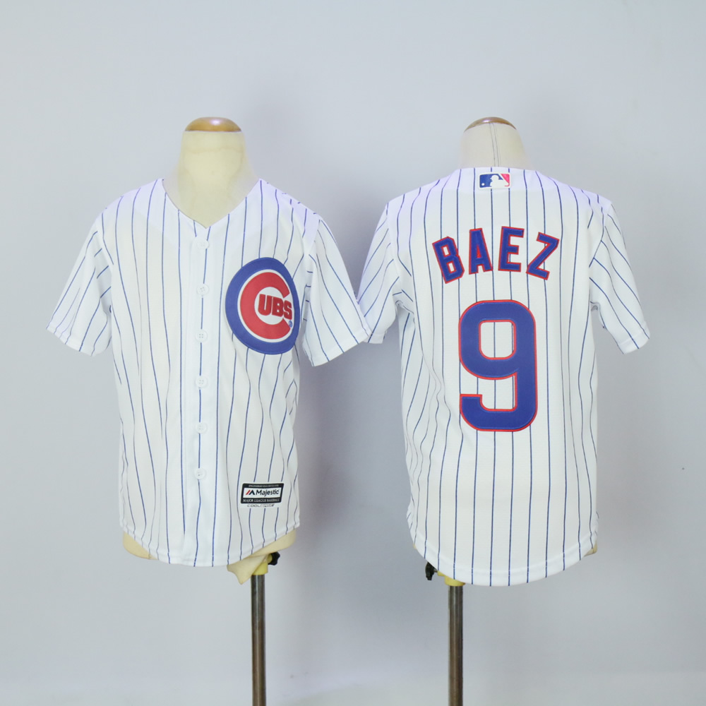 Youth Chicago Cubs 9 Baez White MLB Jerseys